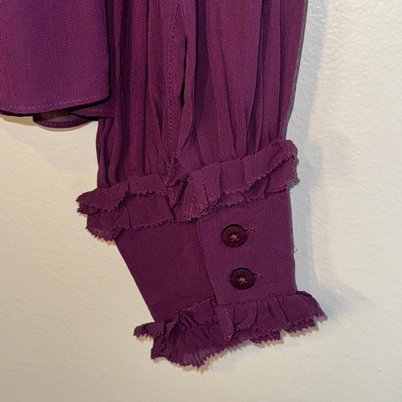 FARM Rio Ruffled Sheer High-Neck Blouse - Deep Plum - Picture 6 of 7